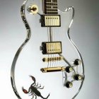 Transparent Electric Guitar with Colorful Floral Designs and Gold Accents