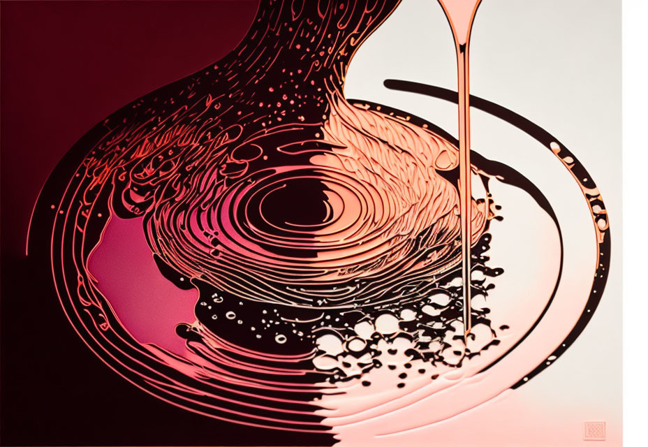 Swirling Pink to Red Gradient Abstract Art with Droplets