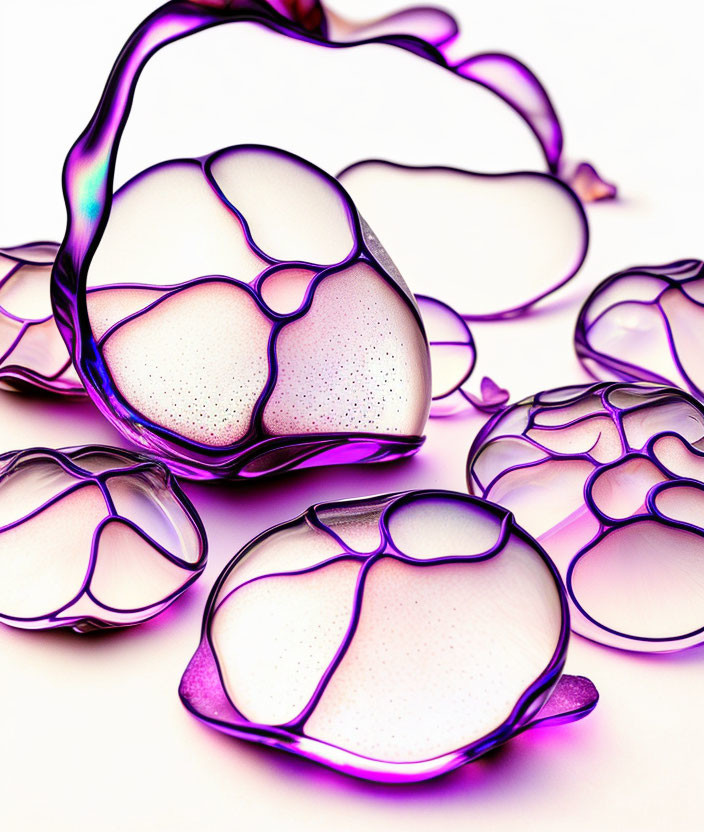 Iridescent Purple Bubble-Like Structures on Light Background