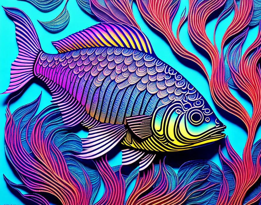 Colorful Stylized Fish Artwork with Intricate Patterns