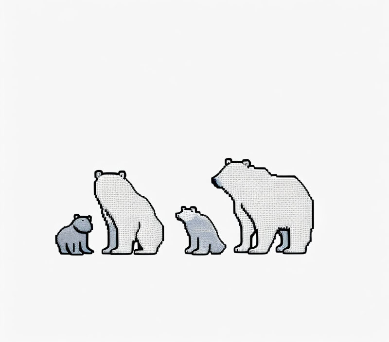 Stylized bear family decreasing in size on white background