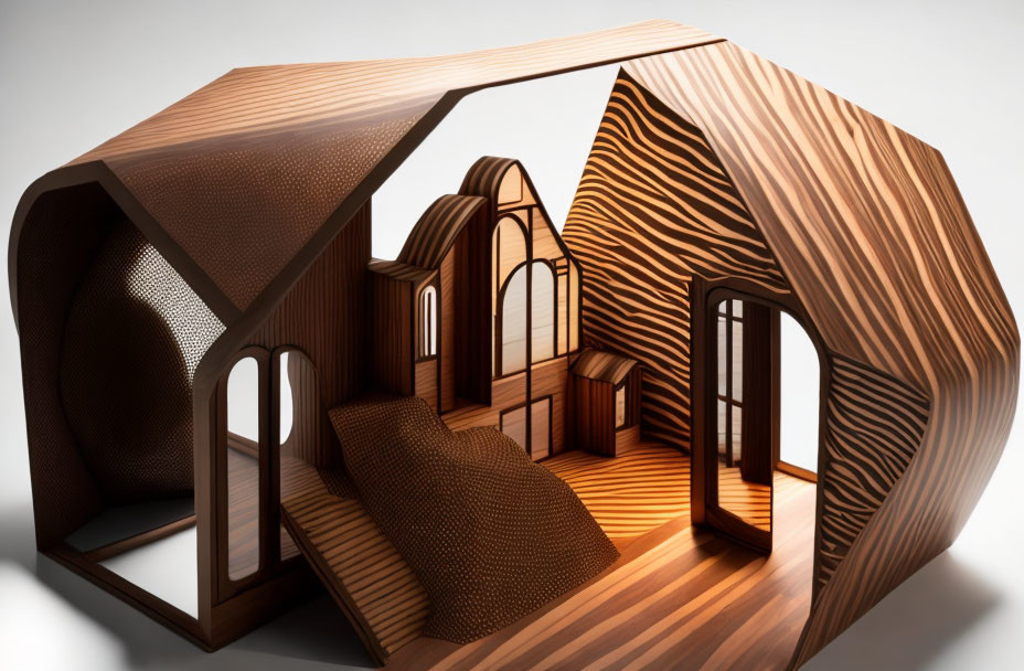 Futuristic hexagonal wooden structure blends traditional design elements