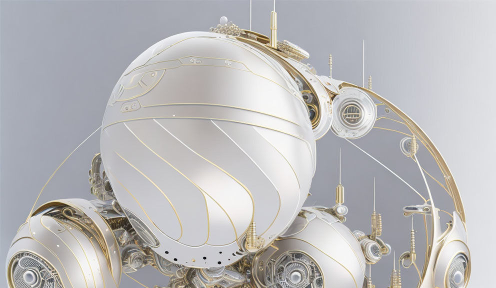 Golden and White Ornate Spherical Futuristic Robot