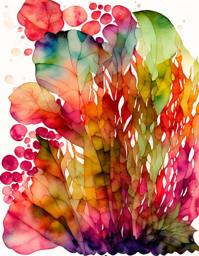 Colorful Watercolor Painting with Abstract Floral Patterns