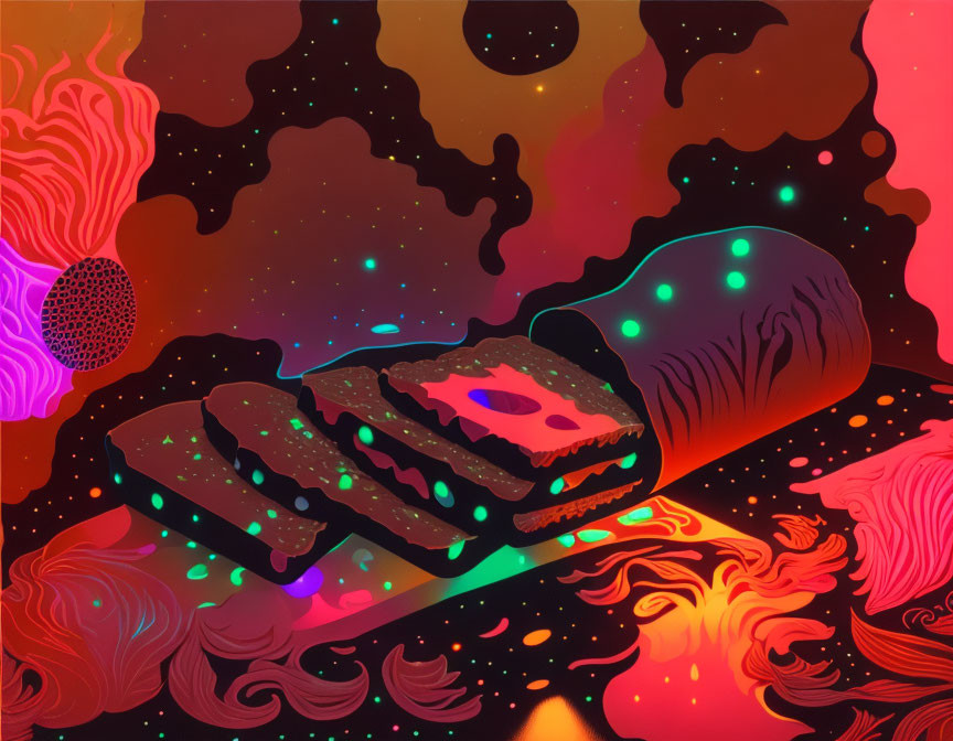 Colorful Psychedelic Digital Artwork of Glowing Bread