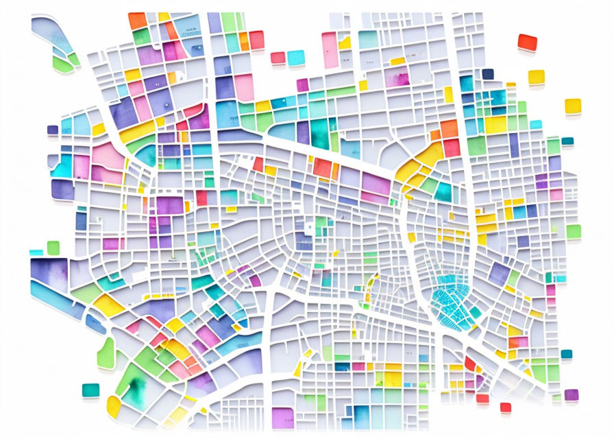 Vibrant Abstract City Grid Map in Pastel Hues