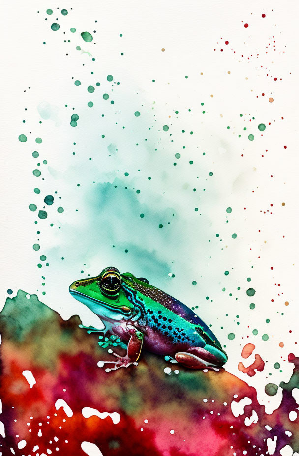 Colorful Frog Watercolor Painting on Textured Surface