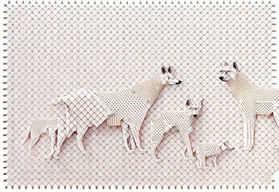 Intricate Geometric Paper Art of Four Spotted Deer