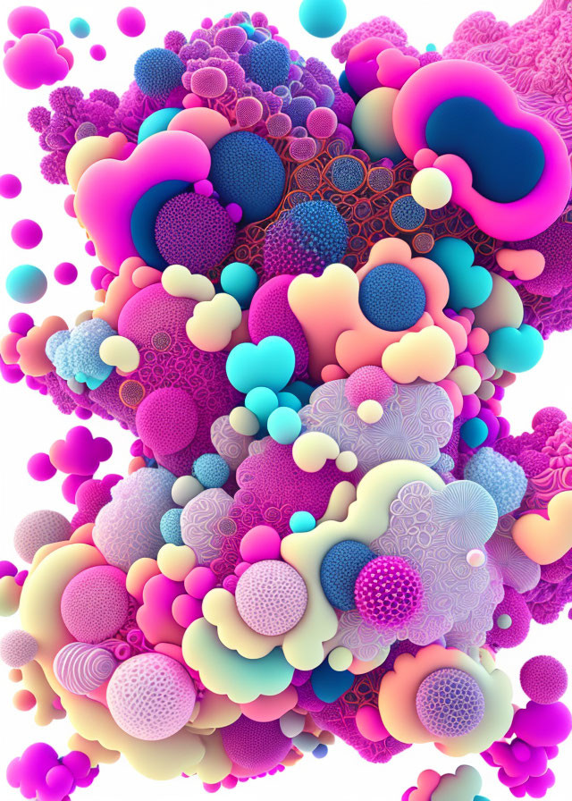 Colorful Abstract Image of Clustered Shapes in Pink, Blue, and Purple