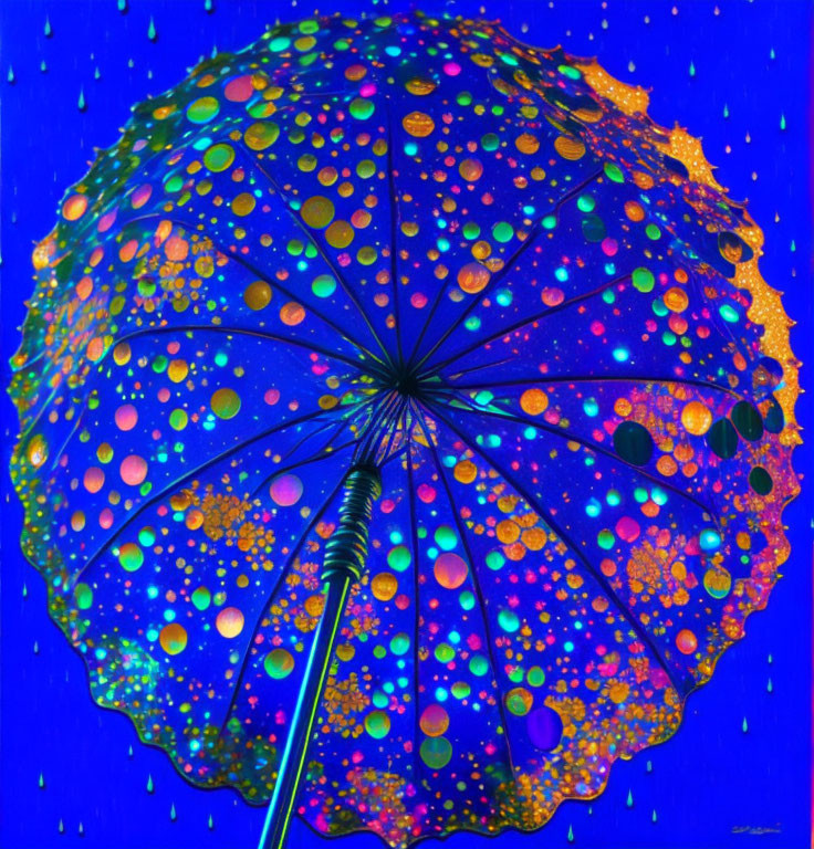 Colorful Cosmic Star Pattern Umbrella on Blue Background