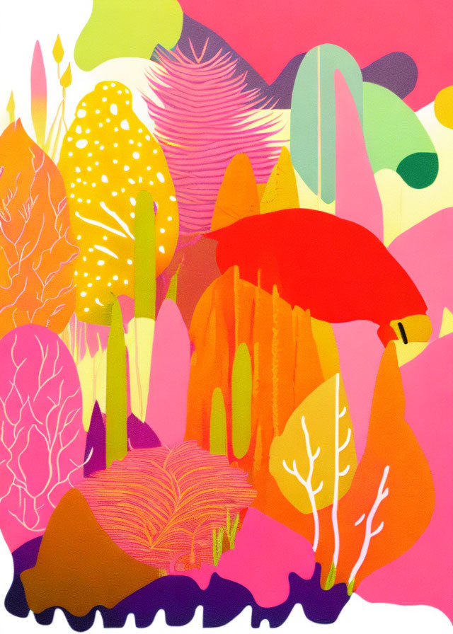 Vibrant Abstract Forest Illustration with Colorful Shapes