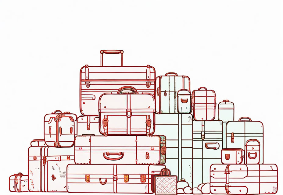 Vibrant illustration of assorted stacked suitcases