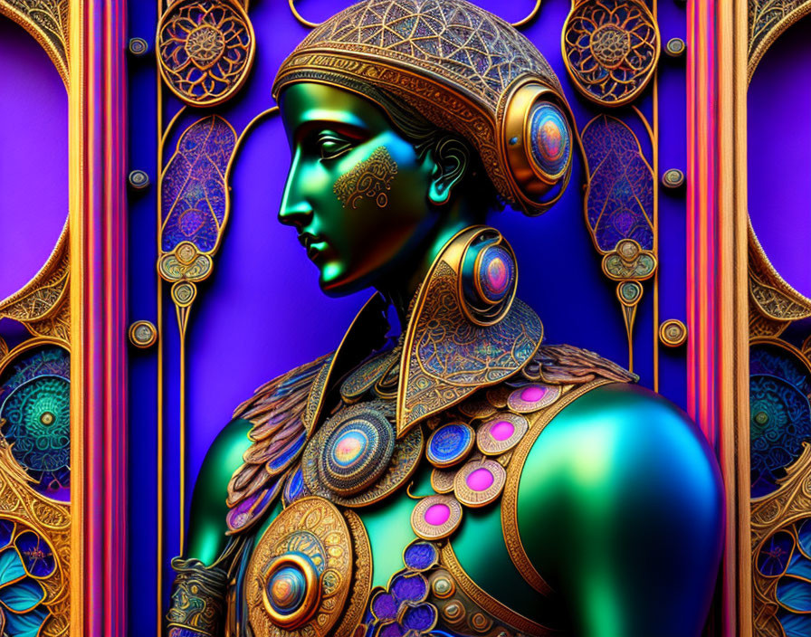 Digital Art: Stylized Egyptian Figure on Purple Background