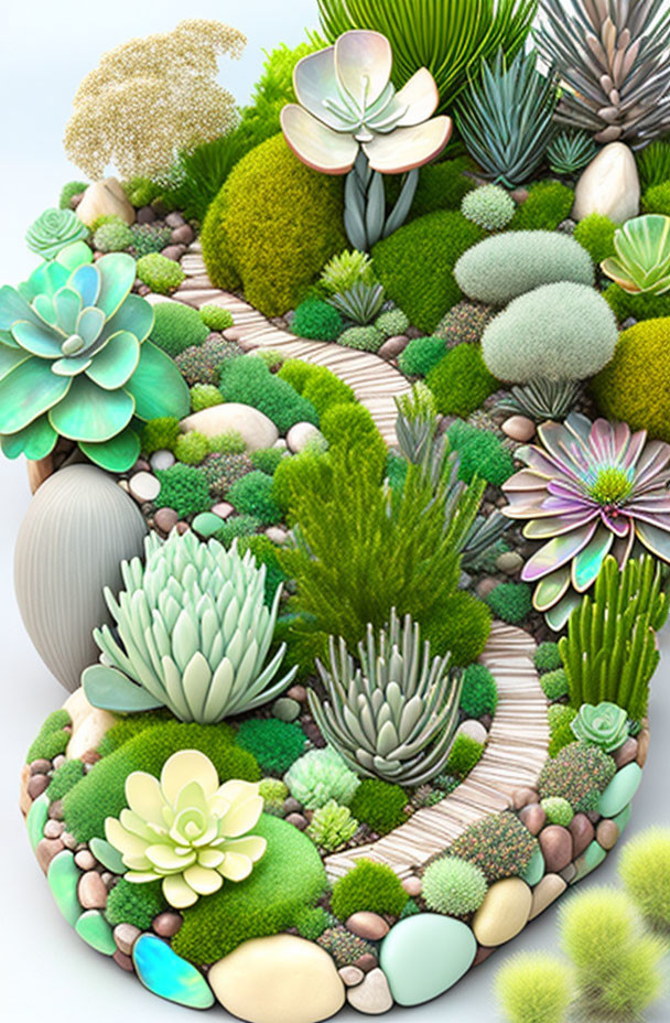 Vibrant Succulents and Plants with Green Shades on Textured Background