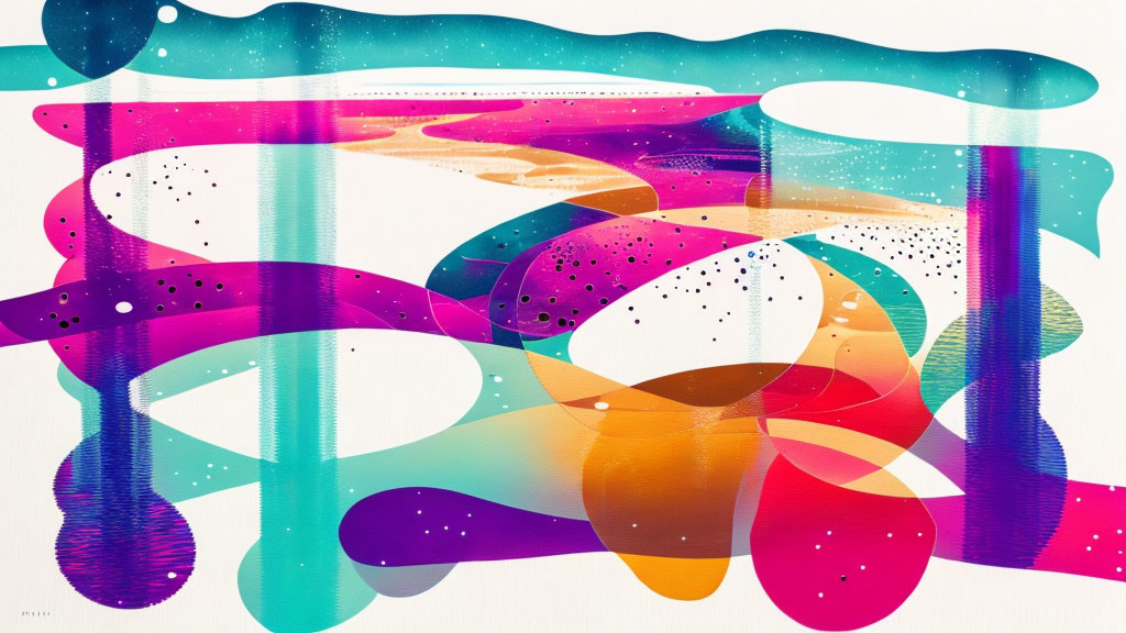 Vibrant abstract artwork: colorful shapes and dots on textured background