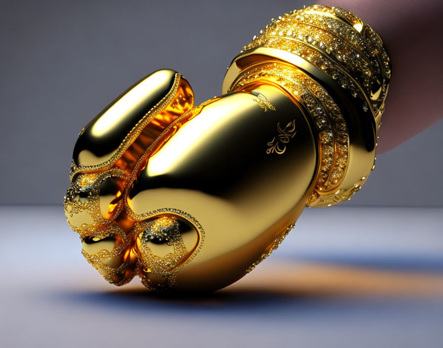 Golden boxing gloves with diamond-studded wrist straps on gradient background
