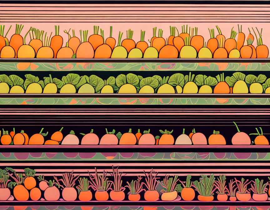 Colorful Fruits and Vegetables in Abstract Arrangement