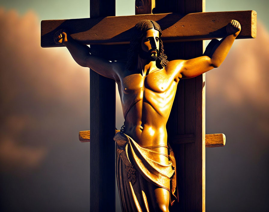 Religious artwork: Jesus Christ on the cross under sunlight