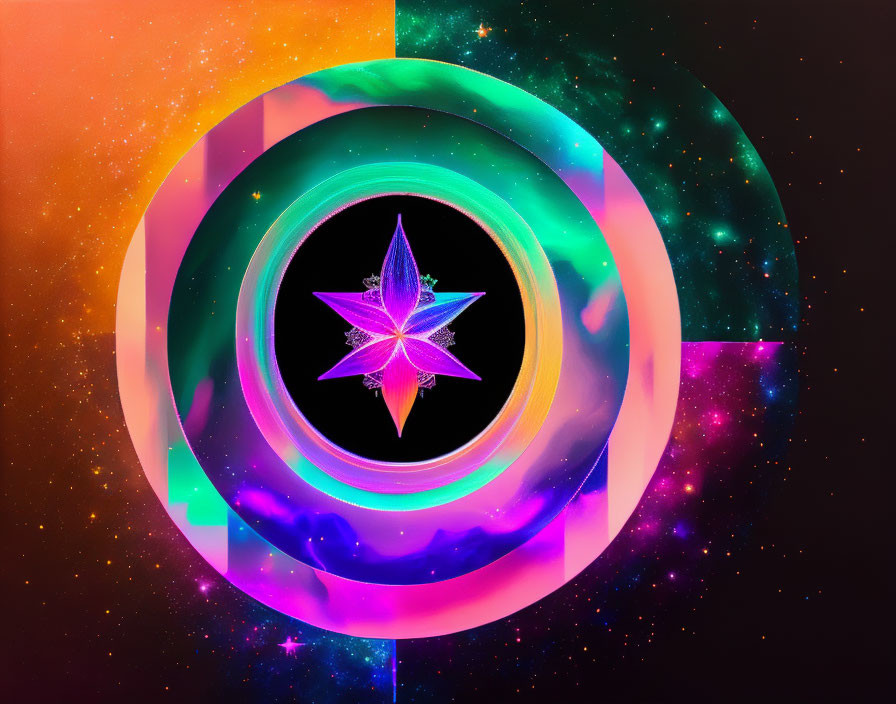 Colorful Abstract Artwork with Star-like Shape and Cosmic Background