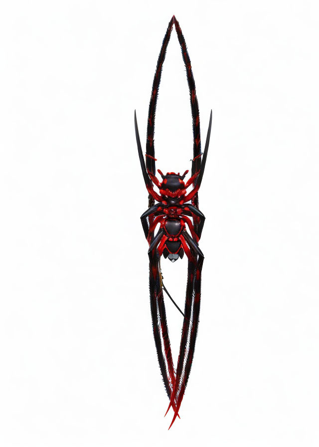 Stylized red and black spider illustration on white background