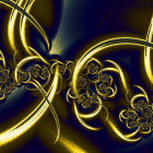 Stylized women with elegant headdresses in swirling blue and gold backdrop