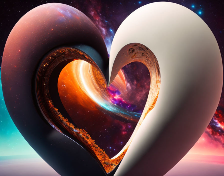 Interlocked heart-shaped 3D structures in cosmic setting