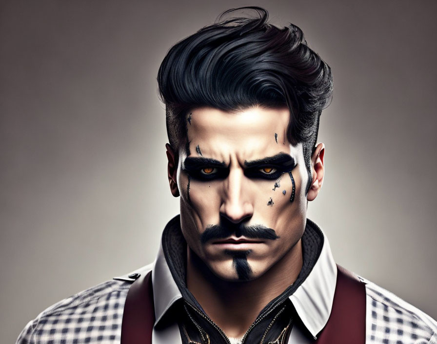 Portrait of Man with Pompadour, Pencil Mustache, and Teardrop Tattoos