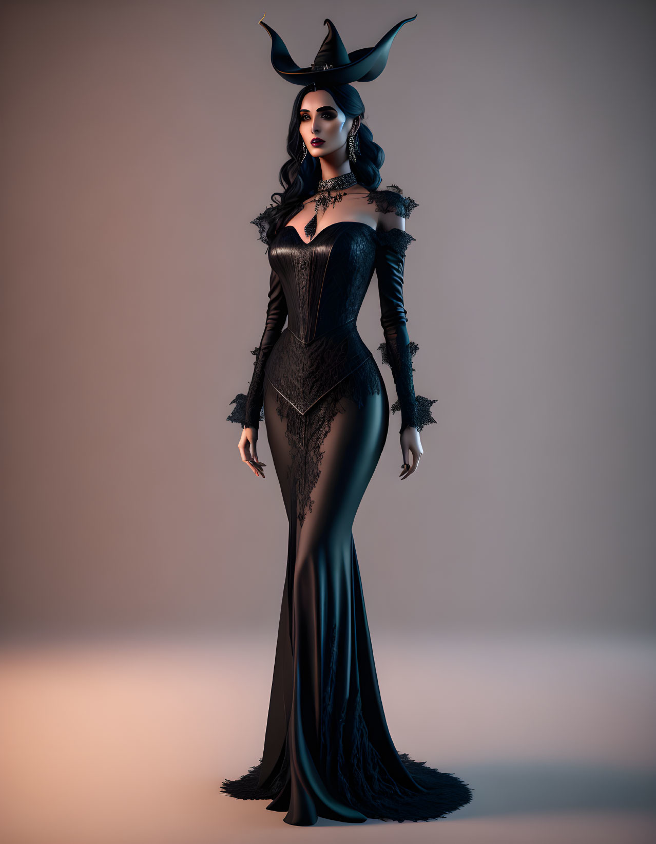 Dark Villain-Themed Woman in Elegant Costume