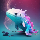 Colorful Whale Unicorn Floating in Space with Stars and Fish