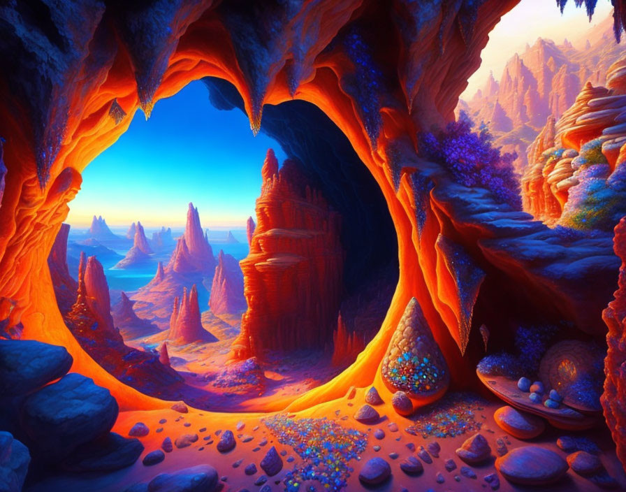 Colorful Cave Overlooking Surreal Desert Landscape