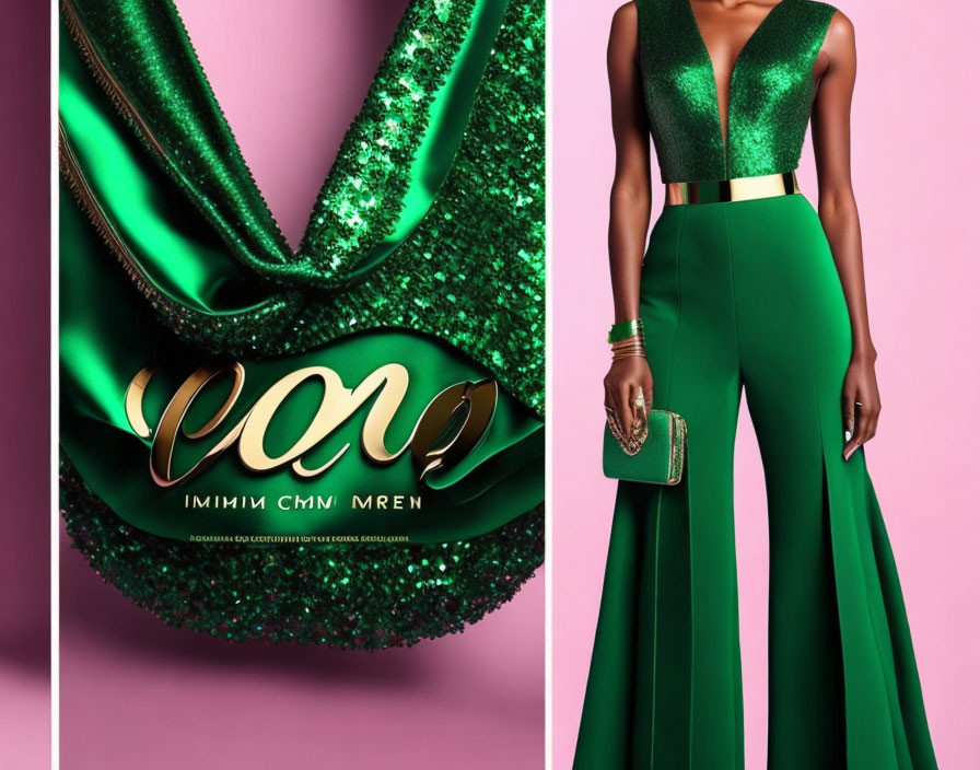 Green Glittery Purse and Elegant Outfit with Woman