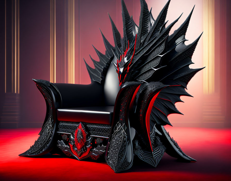 Luxurious Dark-Themed Throne with Dragon-Like Winged Designs