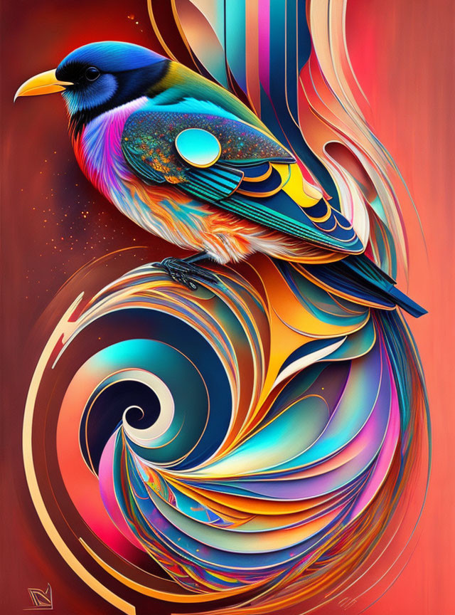 Colorful Abstract Bird Illustration with Dynamic Patterns