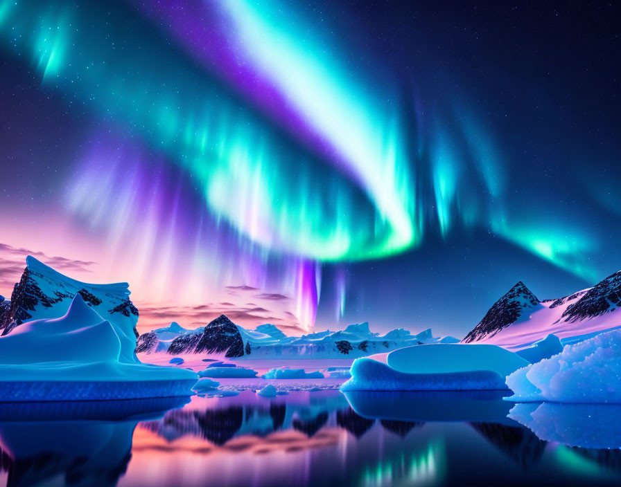 Spectacular Aurora Borealis Over Snow-Covered Arctic Landscape