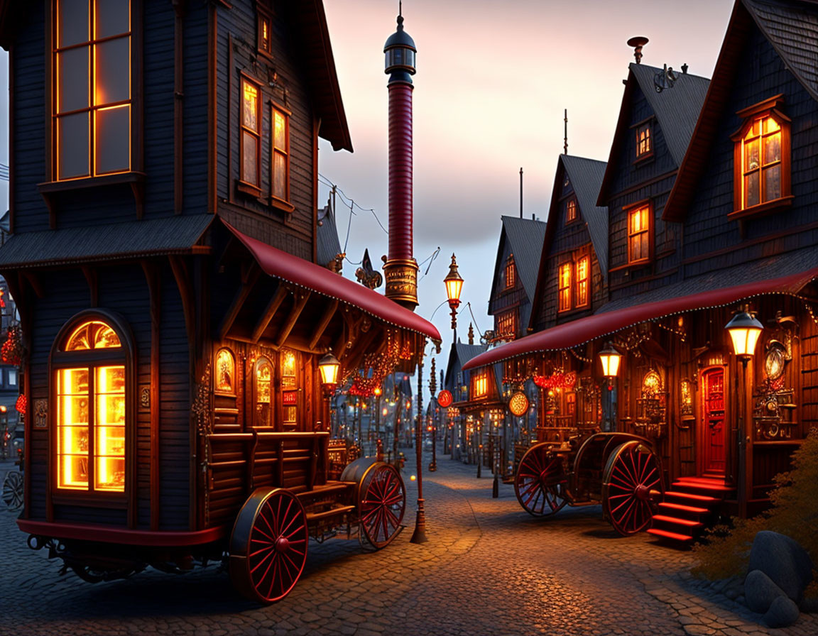 Charming Old-Fashioned Street with Warm Glowing Lights