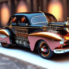 Retro-futuristic glossy vehicle with oversized wheels and stylized headlights