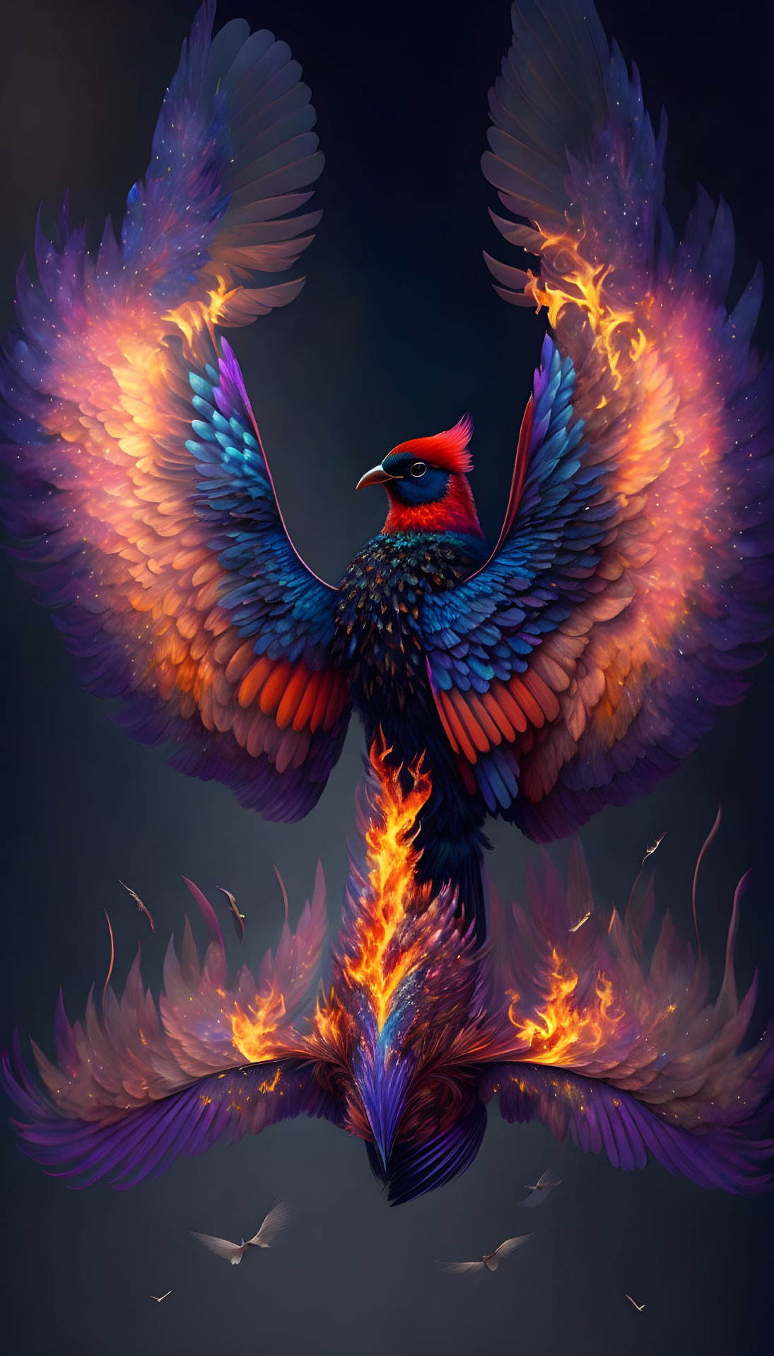 Majestic phoenix illustration with vibrant flaming wings