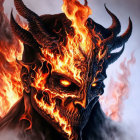 Fiery demonic face with horns in vivid flames