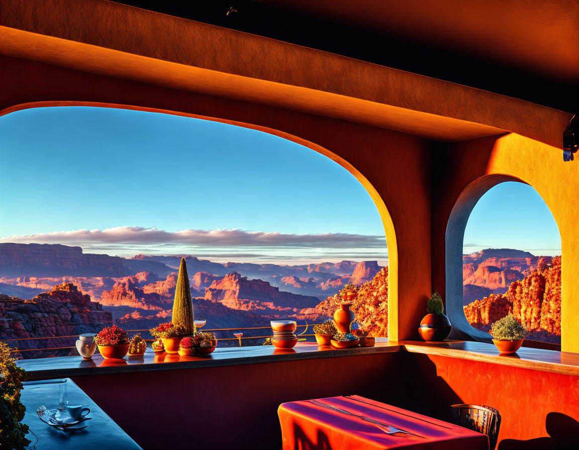 Colorful Pottery Terrace Overlooking Vibrant Canyon Sunset