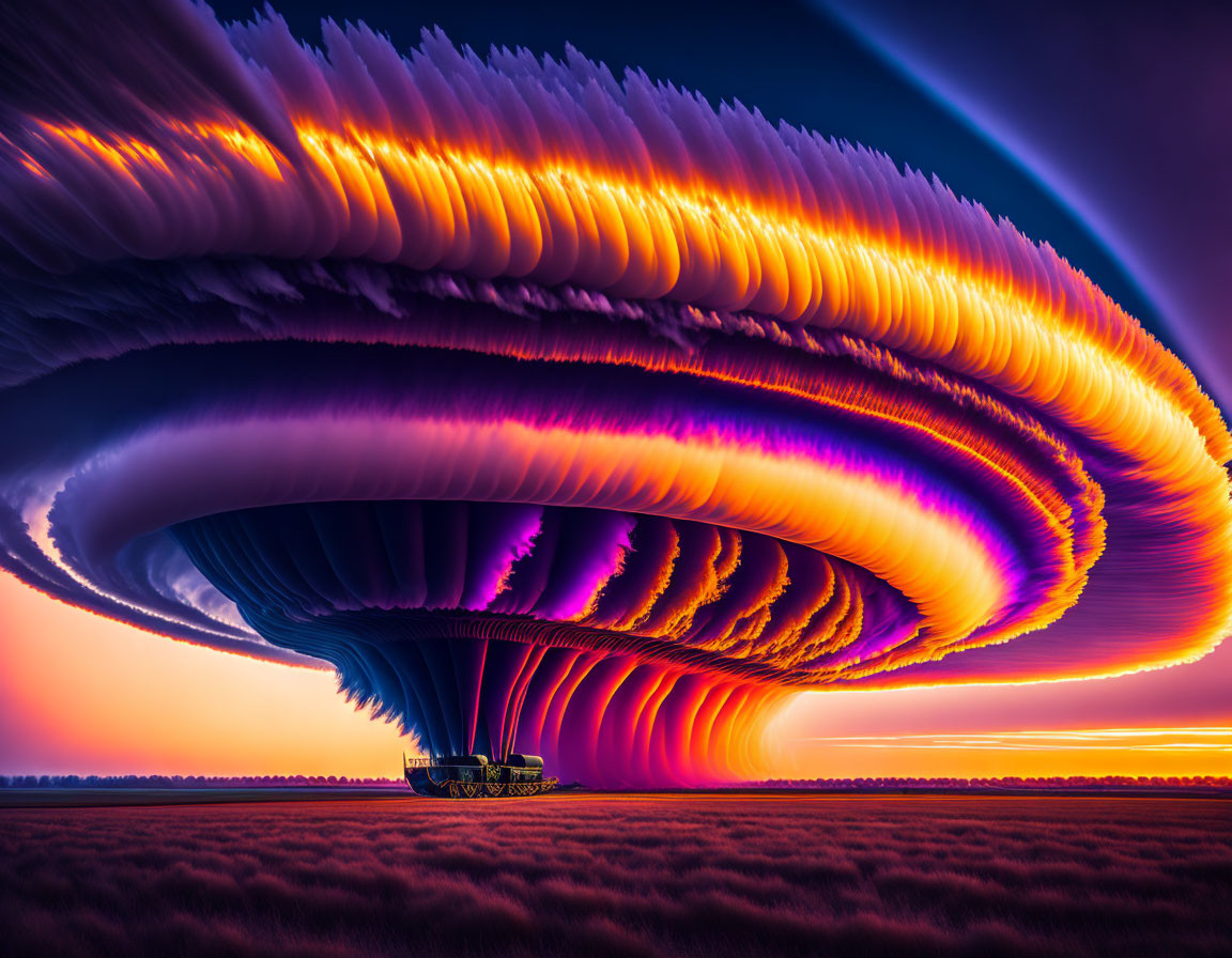 Digitally altered image: Surreal wave cloud formation over serene landscape