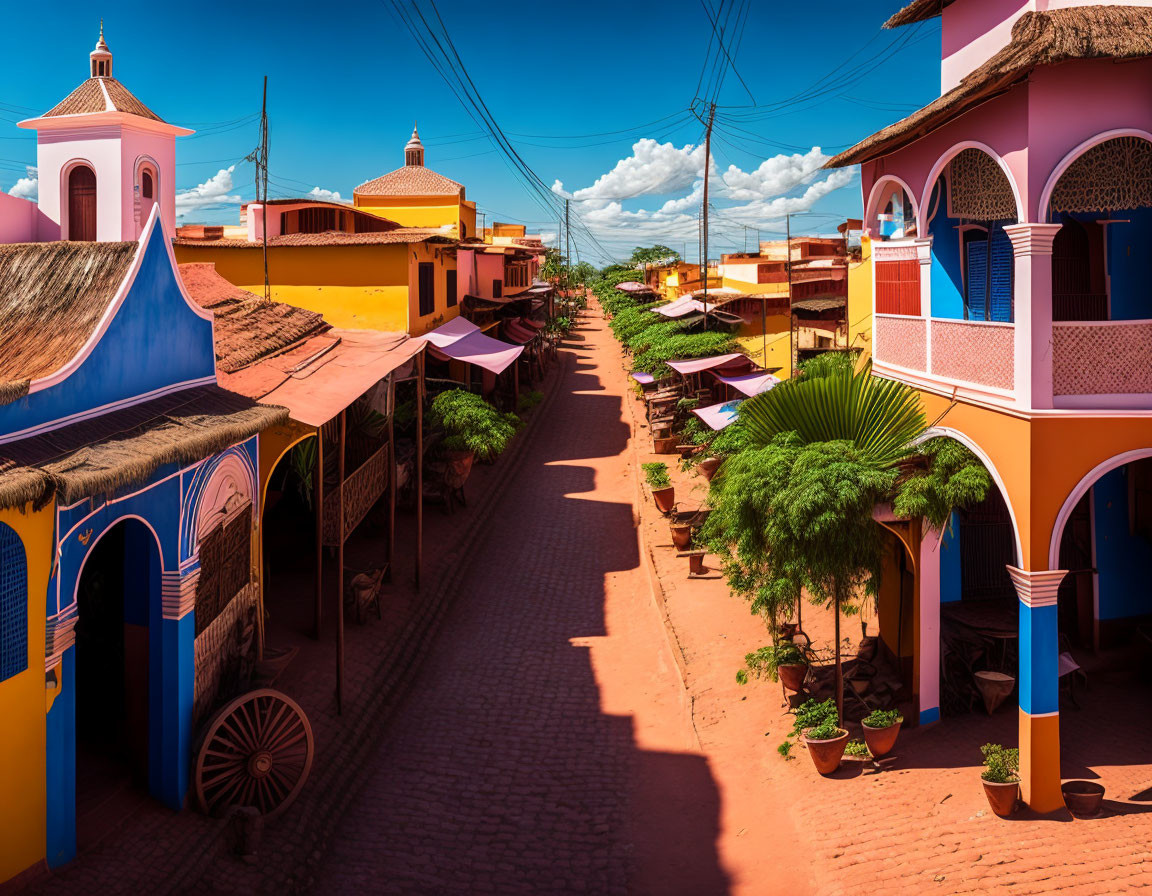 Vibrant Colonial Buildings on Colorful Street