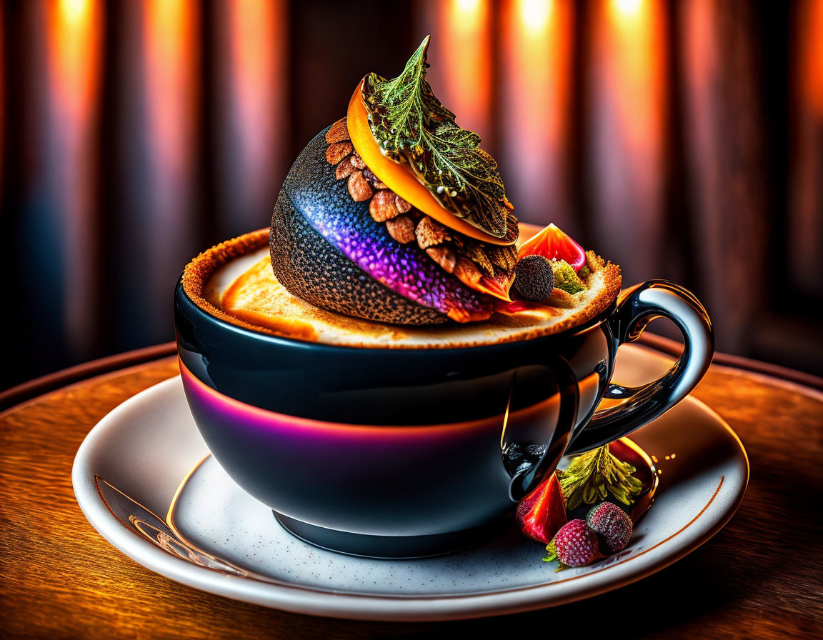 Colorful Burger Lid Coffee Cup with Citrus and Berries