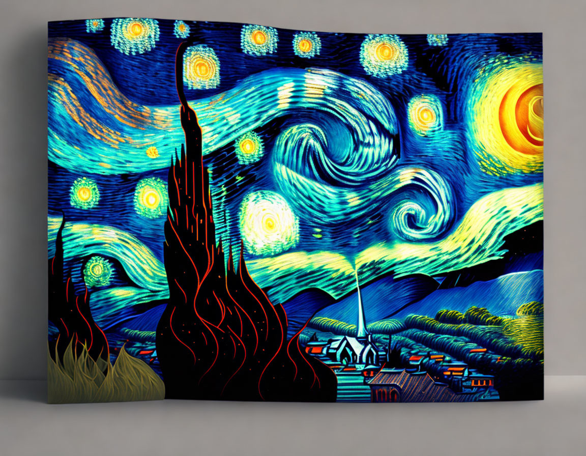 Vivid Canvas Print of Swirling Blue Sky and Glowing Stars