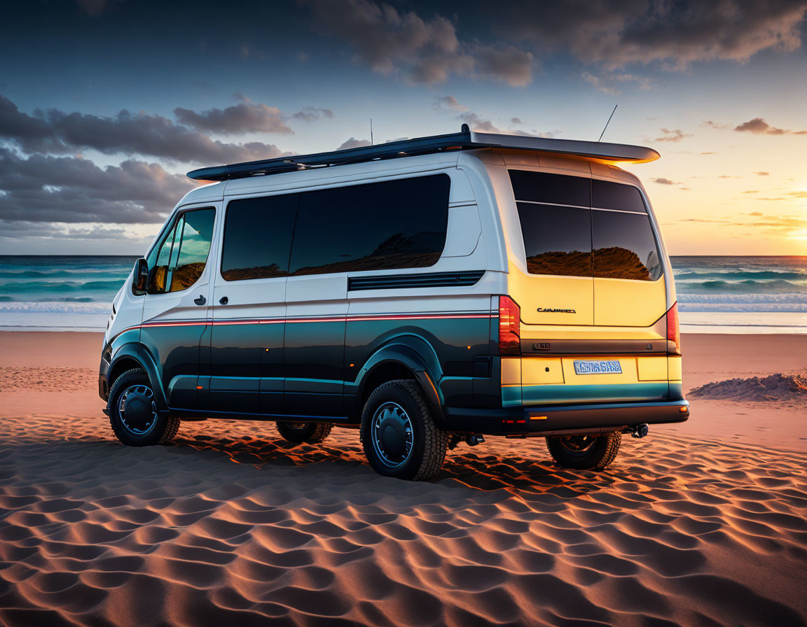 Camper van deployed on the beach