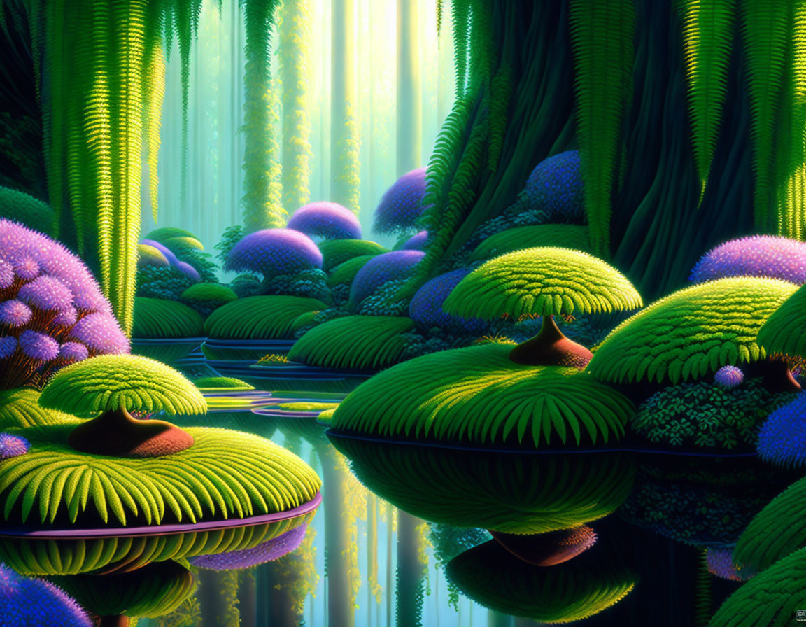 Luminous Otherworldly Forest with Oversized Plants