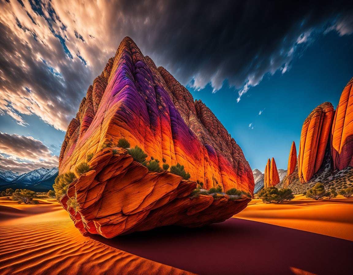 Colorful Rock Formation in Surreal Desert Landscape