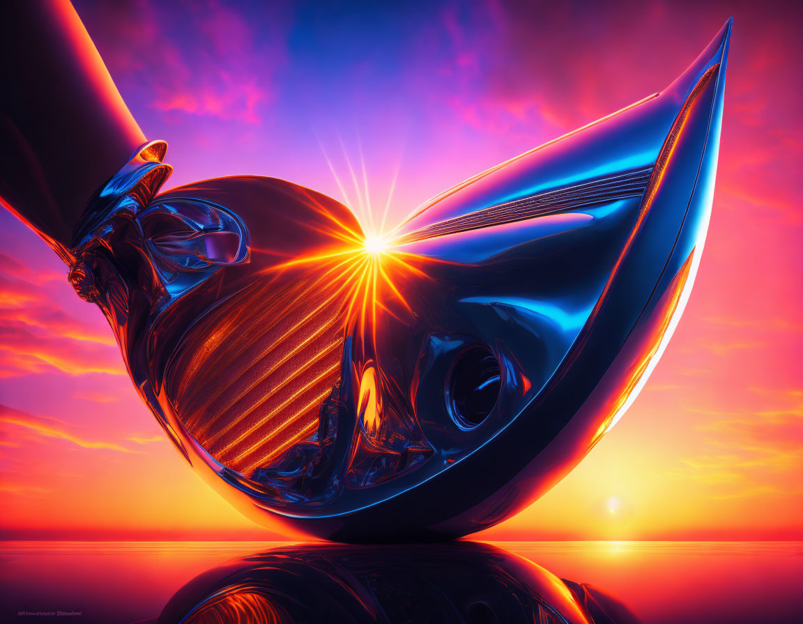 Stylized reflective whale tail in vibrant digital artwork