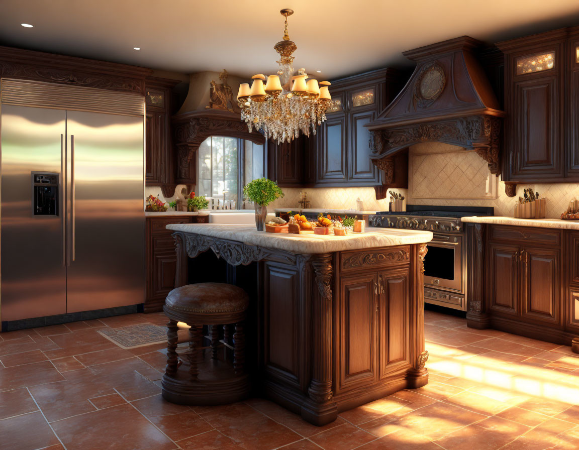 Luxurious Kitchen with Wooden Cabinetry and Granite Countertops