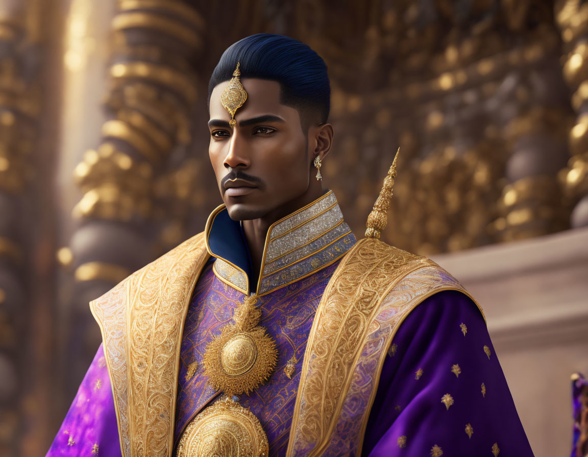 Regal man illustration in gold and purple attire