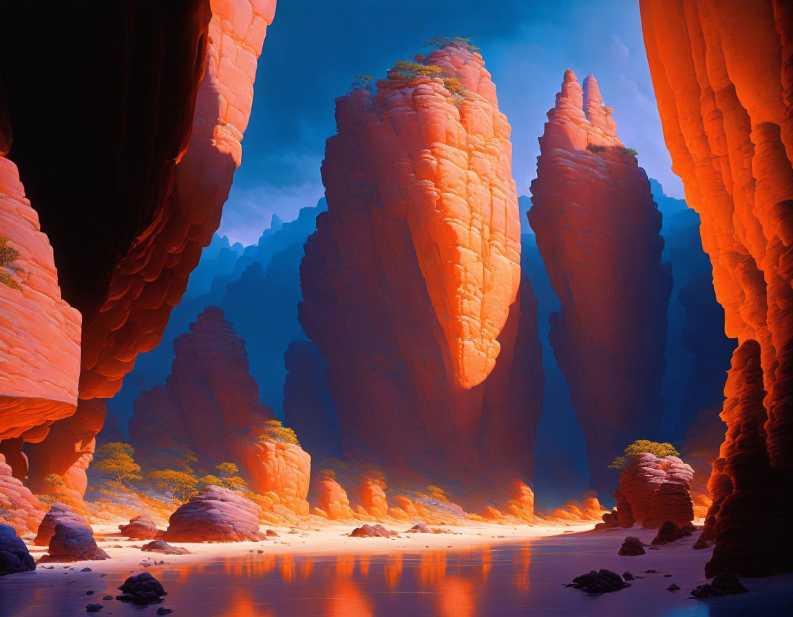 Orange and Red Sandstone Formations Reflecting Blue Sky